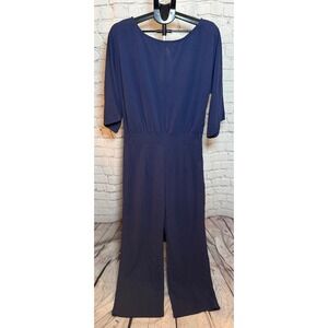 Womens Navy Blue Wide Leg Jumpsuit 3/4 Sleeve Keyhole Back XL